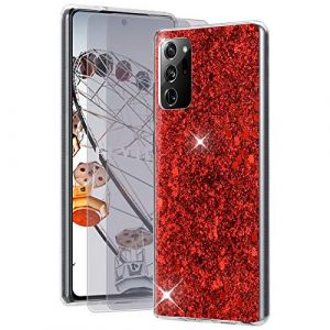 Feyten Coque pour Samsung Galaxy Note 20 Ultra 5G / 4G avec Film de Protection &eacute;cran [Lot de 2],Mince Brillant Bling Paillettes Anti-Rayures Antichoc TPU Silicone Souple Housse (Rouge) (Feyten, neuf)