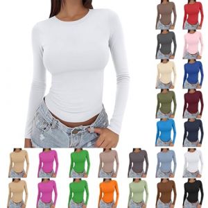 Lot de 1 t-Shirts &agrave; Manches Longues pour Femme - en Coton - Maillot de Corps pour Femme - Col Rond - Classique - Coupe ajust&eacute;e - Couleur Unie - Pull Tunique - sous-v&ecirc;tements Thermiques - Haut en (Wen007S, neuf)