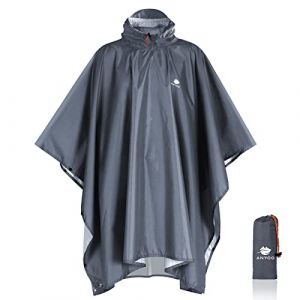 Anyoo Poncho léger, imperméable, réutilisable et Respirant avec Capuche, idéal pour l'extérieur,gris,Taille Unique (Bicacool, neuf)