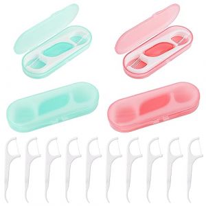 WLLHYF Fil Dentaire 4 PCS Support de Distributeur de Fil Portable Voyage Floss Picks Case Organisateur Rechargeable Floss Pick Container 40 Picks Threader Flosser pour Family Hotel Femmes Hommes (Weimqin, neuf)