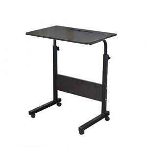 sogesfurniture Table Roulante de Lit Canapé pour Ordinateur Portable Hauteur Réglable, 60 * 40cm Petite Table d'appoint Bout de canapé Mobile avec roulettes et Rainure de Tablette, Noir 05#3-60BK-BH (SogesGame EU, neuf)