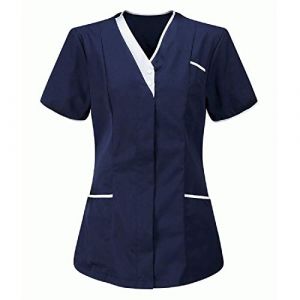 AEGJEGVD Tunique Médicale Femme Soldes Blouse Medicale Femmes Col en V Banche Manche Courte Uniforme de Travail Blouses Infirmiere Femme Professionnelle Uniforme D'Infirmière Pas Cher (⭐⭐⭐⭐⭐AEGJEGVD(5-15 jours Arrivé), neuf)