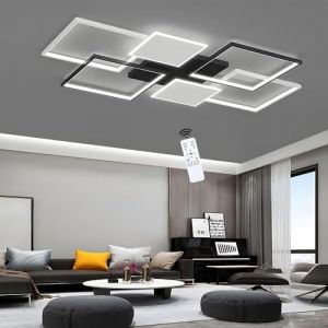 LIUYU Plafonnier Salon Moderne, 95W Dimmable 3000K-6500K, Lustre Salon avec Telecommande, Lustre Salon Aluminium Design Rectangulaire, Luminaires Plafond LED Noir et Blanc L 110 × W 70 cm (Or so, neuf)