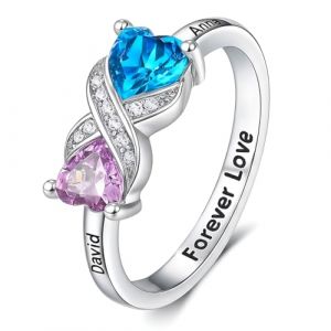 Bagues de promesse pour elle Bagues de fian&ccedil;ailles infini personnalis&eacute;es pour femme avec 2 pierres de naissance en c&oelig;ur Gravure Nom personnalis&eacute; Bague de fian&ccedil;ailles | bague infinity deux nom grav&eacute; (GetnameNecklace, neuf)