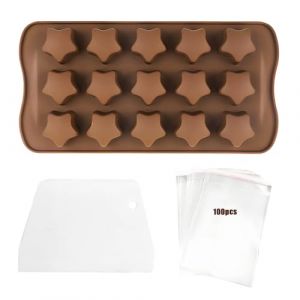 Petit moule en silicone &eacute;toile Moule &agrave; g&acirc;teau Moule &agrave; chocolat Moule &agrave; pralines 15 cavit&eacute;s Forme d'&eacute;toiles avec racleur &agrave; p&acirc;te et sac de rangement pour chocolat, biscuits, savons, gla&ccedil;ons, g&acirc;teaux (HUANGGONGZI LIMITED, neuf)
