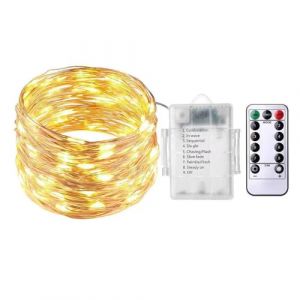GIVBRO Guirlande lumineuse LED multicolore &agrave; piles avec t&eacute;l&eacute;commande, &eacute;tanche, 8 modes, luciole scintillante pour d&eacute;coration de sapin de No&euml;l, 2 m (lumi&egrave;re chaude) (UKYUE, neuf)