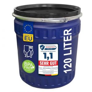 plasteo F&ucirc;t &agrave; large ouverture de 120 litres avec couvercle et anneau de serrage, de qualit&eacute; alimentaire et sans BPA, f&ucirc;t en plastique avec couvercle, f&ucirc;t de pluie, f&ucirc;t de stockage de choucroute (wilai GmbH, neuf)