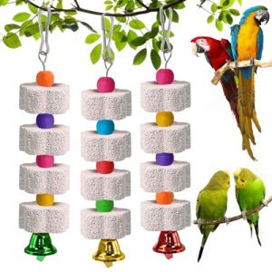 JNEYVIC Lot de 3 jouets &agrave; m&acirc;cher pour oiseaux, becs d'oiseaux, pierre &agrave; aiguiser avec cloche, jouet pour perroquet, pierre min&eacute;rale pour oiseaux, bec de perroquet, calcaire, pour perruches, perroquets (TRENDQUEST UNIPESSOAL LDA, neuf)