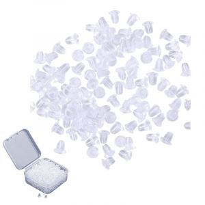 Lot de 500 Fermoirs de Boucles d'Oreilles Silicone, Bouchon de Boucle d'oreille, Dos de Boucles d'oreille en Caoutchouc, Boucle d'Oreille Dos de S&eacute;curit&eacute;, blanc transparent (LICHUANUK, neuf)