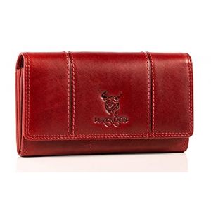 MATADOR XL Portefeuille Femme en Cuir verit&aacute;ble avec Protection RFID test&eacute;e par Le T&Uuml;V | Porte Monnaie Femme avec bo&icirc;te Cadeau | Porte Feuilles pour Femme Grande capacit&eacute; | Porte-Monnaie Rouge (MATADOR LEDER "The German Brand", neuf)