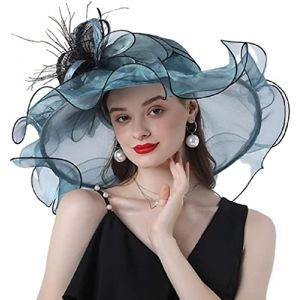 AHDMR Capeline Femme Chapeau de Mariage C&eacute;r&eacute;monie en Organza El&eacute;gant Chapeau de Soleil Large Bord Anti-Soleil/UV Chapeau d'&eacute;glise Mariee Enroulable Chapeau Et&eacute; pour Plage Voyage Soir&eacute;e (AmoureuxUK, neuf)