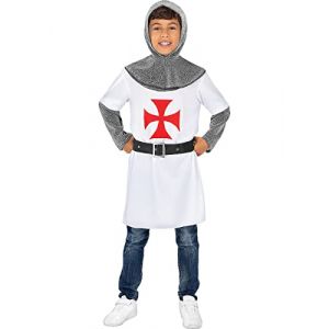 Funidelia | Déguisement chevalier templier pour garçon Médiévaux, Moyen Age, Chevalier - Déguisement pour enfant et accessoires pour Halloween, carnaval et fêtes - Taille 3-4 ans - Gris/Argenté (Funidelia FR-BE-LU, neuf)