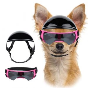 UOSIA Ensemble de Lunettes et Casque pour Petit Chien, Lunettes d'extérieur pour Animaux de Compagnie, Casque de Moto avec Trous d'oreille, Chapeau pour Chat (fenhuibeimeizhan, neuf)