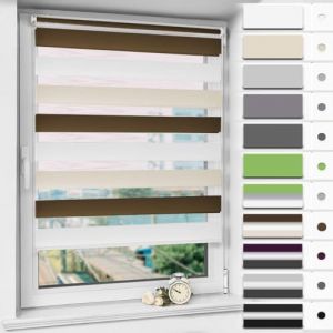 Magiea Store Enrouleur sans Percage Jour Nuit,Rideau Jour Nuit,Protection Solaire,Facile &agrave; Installer,Prot&eacute;ger la Vie Priv&eacute;e,(Largeur du Tissu 95 cm),Blanc-Beige-Brun,95l x 200L cm (Cheeysl, neuf)