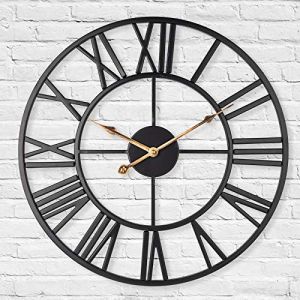 LENAUQ Horloge murale squelette silencieuse en métal, 40 cm, horloge murale vintage de ferme européenne avec chiffres romains, sans tic-tac, horloge murale à suspendre pour la maison, la cuisine, le (YQWIN, neuf)