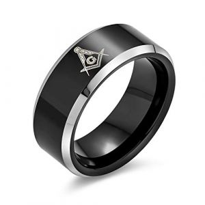 Bling Jewelry Bague en titane noir ma&ccedil;onnique avec &eacute;querre et compas grav&eacute;s au laser pour hommes, ajustement confortable 8MM (Bling Jewelry, neuf)