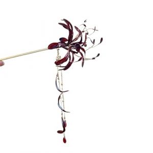 Cheveux Artificiels Femme Super Fairy Red Lily Flower Hair Sticks For Women Dripping Oil Tassel Hairpins Vintage Delicate Wedding(Red) (kunmengshangmao, neuf)
