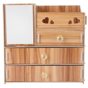 Luxshiny Bo&icirc;te de Rangement pour Cosm&eacute;tiques en Bois Cerisier Organisateur Multifonction 3 Tiroirs et Miroir Int&eacute;gr&eacute; &Eacute;tag&egrave;re Compacte pour Bureau et Salle de Bain Support Pratique pour (Honali, neuf)