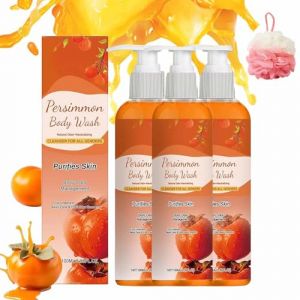 Gel Douche Au Kaki Contre Les Odeurs Corporelles,Hydratant Nettoyant En Profondeur,Gel Douche D&eacute;Odorant Naturel,Parfum Frais Pour Tous Types De Peau (0015-3Pcs, Saveur de kaki) (WEIYIXIN, neuf)