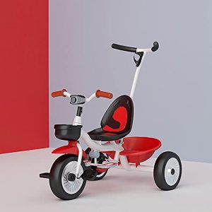Tricycle Enfant Évolutif - Tricycle à Pousser pour Filles et Garçons, avec Barre à Pousser et Panier Vélo 3 Roues Tricycle Enfant Jeux Jouet Sport extérieur- 75 * 50 * 87 cm-Blanc et Rouge (Hechheu, neuf)