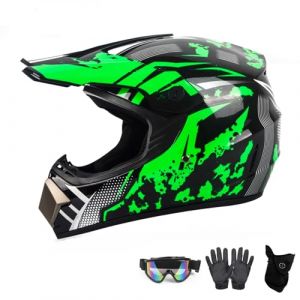 Casque Cross Enfant,Casque de Motocross pour Les Adolescents,Casque VTT Moto De Cross Enfants Quad Bike Vélo De Montagne Casque avec Gants Lunettes Masques(B,S(52~53cm)) (XIAOXU'S STORE, neuf)