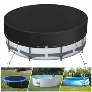 Bâche solaire pour piscine hors sol – Couverture de réservoir ronde, imperméable et résistante aux UV – Avec clous au sol, treuil et câble (noir, 6,3 m) (LANDRIP, neuf)