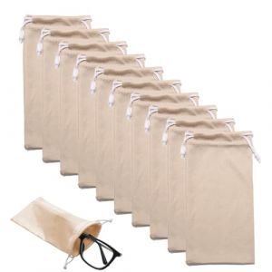 10 PCS Souple Sac Lunettes, &Eacute;tui Lunettes Souple, Pochette en Microfibre &agrave; Cordon, Sac &agrave; Lunettes de Soleil, Sac en Microfibre, Sac &agrave; Lunettes de Soleil pour Lunettes (Beige) (LIN  YAMEIZI UK SHOP, neuf)