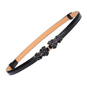 JK Home Ceinture en Cuir Imité Femme Fille Boucle Réglable Ceintures Fine Minceur pour Jeans Pantalon Robe Fleur Noir (JK Happy Shopping, neuf)