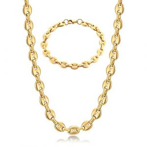 AFSTALR Collier Chaine Or Bracelet Grain de Café Homme Acier Inoxydable Gourmette Massif Maille Collier Biker Punk Or 61-9mm (AFSTALR, neuf)