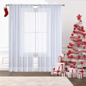 GAIFNAG Rideau Voilage Blanc 220 x 60 cm Décoration de Fenêtre/Lavable Rideaux Occultant Court Isolant Thermique pour Porte Fenetre Dressing Salon, Blanc (LvLiangShiLiShiQuGaiFangDianZiShangWuYouXianGongSi, neuf)