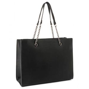 Double Tree Sac &agrave; Main Femmes Cha&icirc;ne avec Bandouli&egrave;re - Cabas Cours Filles Grand Format A4 Lyc&eacute;e - Shopper Fourre-Tout Taille XL - Port&eacute; Epaule Ville PU Cuir - Chic et Tendance - Noir (CROCOCHIC, neuf)