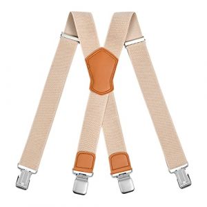 ACWOO Bretelles Homme, Réglable Élastiques Hommes Bretelles, 4 clips Heavy Duty X Suspenders Style Bretelles, Sangle Pantalon Bretelles pour Hommes et Femmes, Empêche les Plis de la Blouse (Kaki) (AOGOE-EU, neuf)
