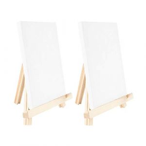 Ideen mit Herz Lot de 2 chevalets, mini, avec toiles assorties sur châssis, blancs, en bois, décoration de table, toile : 18 x 12 cm, chevalet : 20 x 16 cm (Ideen mit Herz, neuf)