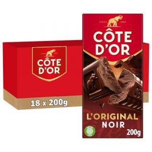CÔTE D'OR - 18 Tablettes de Chocolat Noir Côte d'Or L'Original 200g - Chocolat Noir - Lot de Tablettes de Choco Noir - Idéal à Pâtisser - Lot de 18x200g (Plaisir & Snacking, neuf)