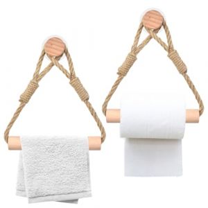 Lot de 2 Porte-Serviettes Vintage en Corde et Bois,Porte Papier Toilette sans Percage,Auto-adh&eacute;sif Porte Papier Toilette Bois pour Salle de Bain et Cuisine (MFSSEU, neuf)