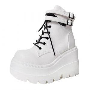 ticticlily Bottes Cuissardes à Lacets Femme Hiver Ankle Chaussures CompenséEs Plate Bottes Courts Platform Talon Carre Sexy AntidéRapant Boots A Blanc 37 EU (Ticticlily, neuf)