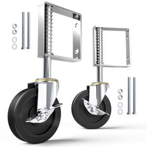 HOLKIE Roulettes pivotantes robustes de 100 mm pour meubles, avec frein de sécurité, roues de portail à ressort adaptées aux portails en bois, clôtures et portillons,capacité de 100 kg（2 pièces） (GuJi Direct, neuf)