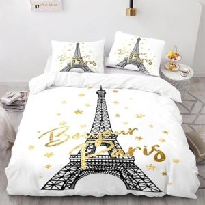 Qiwagu Housse de Couette 220x240 Paris France, Parure de Lit 2 Personnes Tour Eiffel en Microfibre avec Fermeture &Eacute;clair, Set de Housse de Couette avec 2 Taies d'oreiller 65x65 cm, Z02 (Wangfh(Housse de Couette & Couette Imprim&eacute;e), neuf)