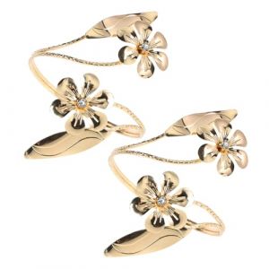 VALICLUD 2 pi&egrave;ces Bracelet Femme Plaqu&eacute; Or Manchette M&eacute;tal Fleurs avec Design Ouvert R&eacute;glable Multifonction Poignet et Embrasse Rideau Pratique (Sudersana, neuf)