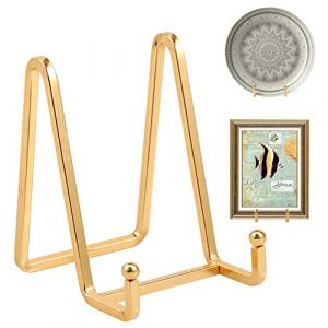 Chevalet Support Presentoir Porte Assiette - 4.5 Pouces Metal Support Assiette Decorative - Support Cadre Photo de Table - Présentoir de Fer pour Plaque | Livre Cuisine | Carte Postale | Art - Or (DIDUDIDU, neuf)