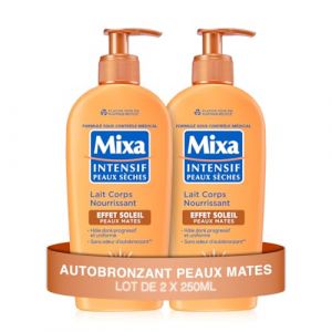 Mixa Intensif Peaux Sèches - Lait Corps Nourrissant Effet Soleil - Autobronzant - Hâle Doré Naturel Progressif et Uniforme - Peaux Mates - Hypoallergénique - Lot de 2, 250ml (OCTOPUS SERVICES, neuf)