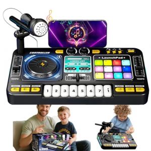 Platine DJ Enfant, Table Mixage Enfant, Table de Mixage DJ Set Jeu, avec Bluetooth, Microphone, Jeux Lumineux, Chargement USB, Convient pour 3 &agrave; 10 ans, Jouet pour F&ecirc;tes Familiales et Divertissement (XXWX, neuf)