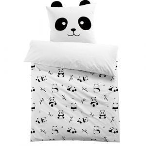 MUSOLEI Housse de Couette Panda 140x200 Enfant Fille Garçon Parure de Lit en Microfibre Zippé 1 Personne Animal Kawaii Déco Couverture 3D Imprimé Taie d'oreiller 65x65 Cadeau Fête Anniversaire Blanc (KIDS BEDROOM, neuf)