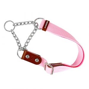 Martingale Collier Semi Etrangleur pour Chien avec Cha&icirc;ne et Cuir. Anti Traction. M. Rose & Cognac (AVANZONA, neuf)