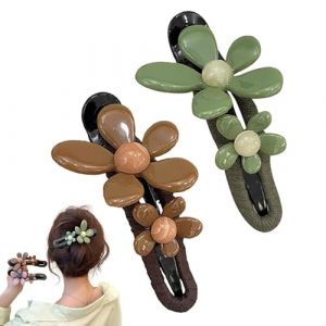 Pince à cheveux rectilignes en duvet de canard floral vintage, pince à cheveux plate mate mignon, pince à cheveux plate fleur, pince à cheveux décorative antidérapante en duvet de canard mignon(MIX-2P (Tong Ting Official Store, neuf)