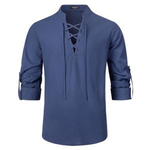 Enlision Chemise pour Homme &agrave; Manches Longues col en V v&ecirc;tements m&eacute;di&eacute;vaux Coton Classique &eacute;cossais Jacobite Kilt Lin Chemises Marin XL (MXECEUR, neuf)