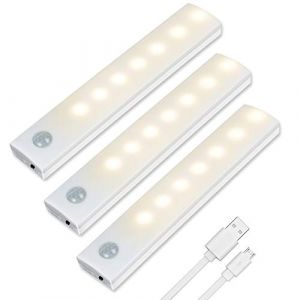 Vicloon Lumière de Placard,3Pcs Lampe de Placard,Lampes 7 LED,Sans Fil, Rechargeable par USB, Aimanté, Détecteur de Mouvement, Baladeuse de Secours, Veilleuse Enfant (Vicloon®-FR, neuf)