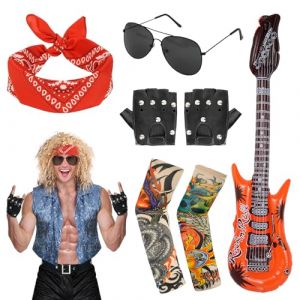 D&eacute;guisement Disco Rock Star - 7 Pi&egrave;ces Costume Enfant Rock Star, Accessoires de Costume Punk pour F&ecirc;te &agrave; Th&egrave;me Carnaval Halloween (JingRon, neuf)