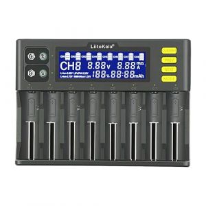 18650 Chargeur de Batterie Glaxcidy LiitoKala Lii-S8 Smart Battery Charger avec &eacute;cran LCD Pour 26650 21700 17500 14500 Li-ion(4.2V)/IMR(4.35V)/LiFePO4, AA AAA Ni-MH/CD Batterie, 12V DC Adapter, 8 Baie (GHONLZIN_NEW, neuf)