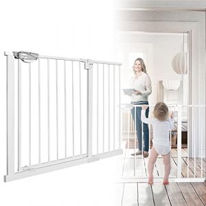 LARS360 Barrière de protection d'escalier, sans perçage, extensible, ouverture d'une seule main et fermeture automatique, en métal, pour bébé et animaux domestiques, 105 à 115 cm, blanche (Cally UG, neuf)